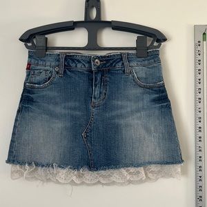 ♦️Jean skirt lace detail